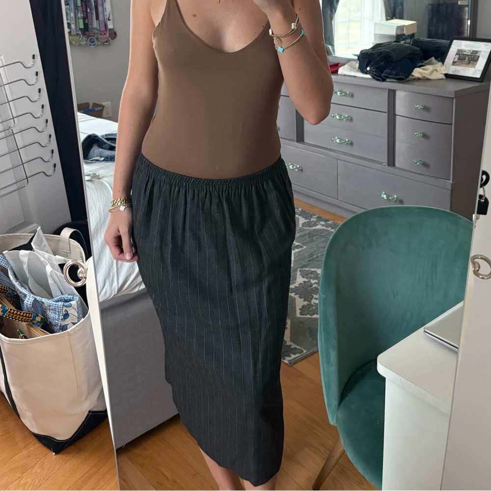 Dominic Rompollo Black/Grey Pinstripe Midi Skirt